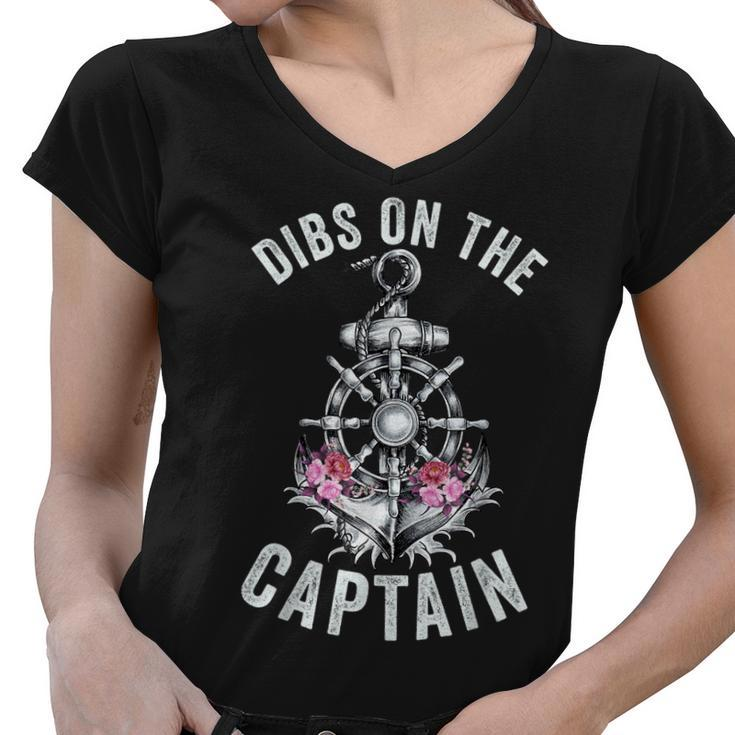 Funny Captain Wife Dibs On The Captain Flower Anchor  Women V-Neck T-Shirt