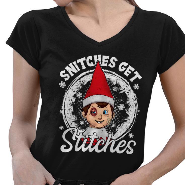 Funny Christmas Snitches Get Stitches Tshirt Women V-Neck T-Shirt