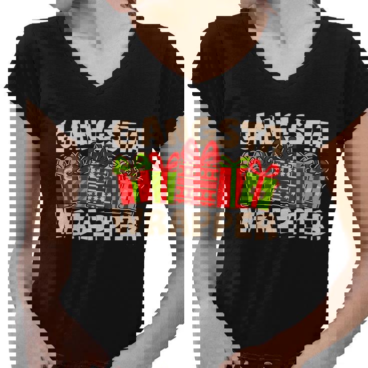 Funny Cute Christmas Gangsta Wrapper T-Shirt Graphic Design Printed Casual Daily Basic Women V-Neck T-Shirt