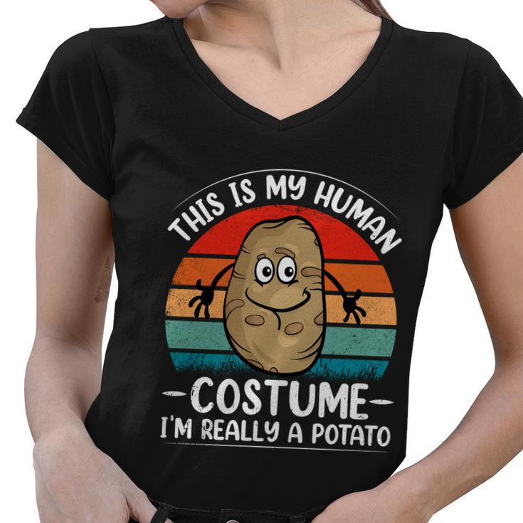 Funny Cute Retro Distressed Sunset Potato Human Costume Halloween Costume Women V-Neck T-Shirt