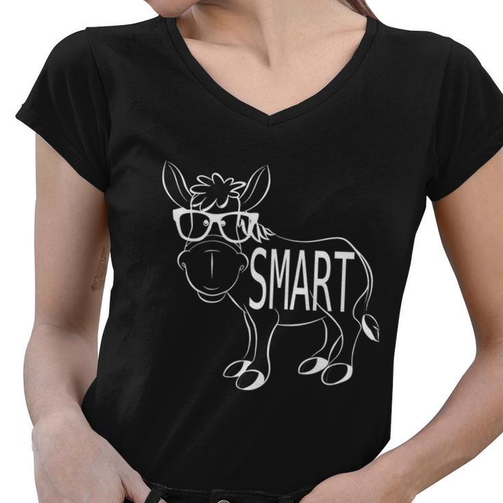 Funny Cute Sarcastic Smart Ass Donkey W Glasses Humorous Gift Women V-Neck T-Shirt