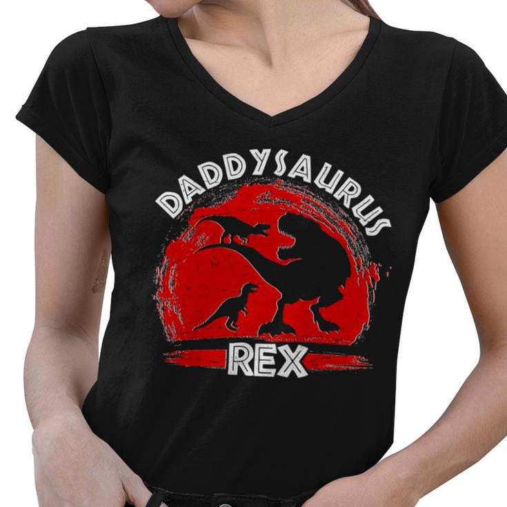 Funny Daddysaurus Rex Fathers Day Women V-Neck T-Shirt
