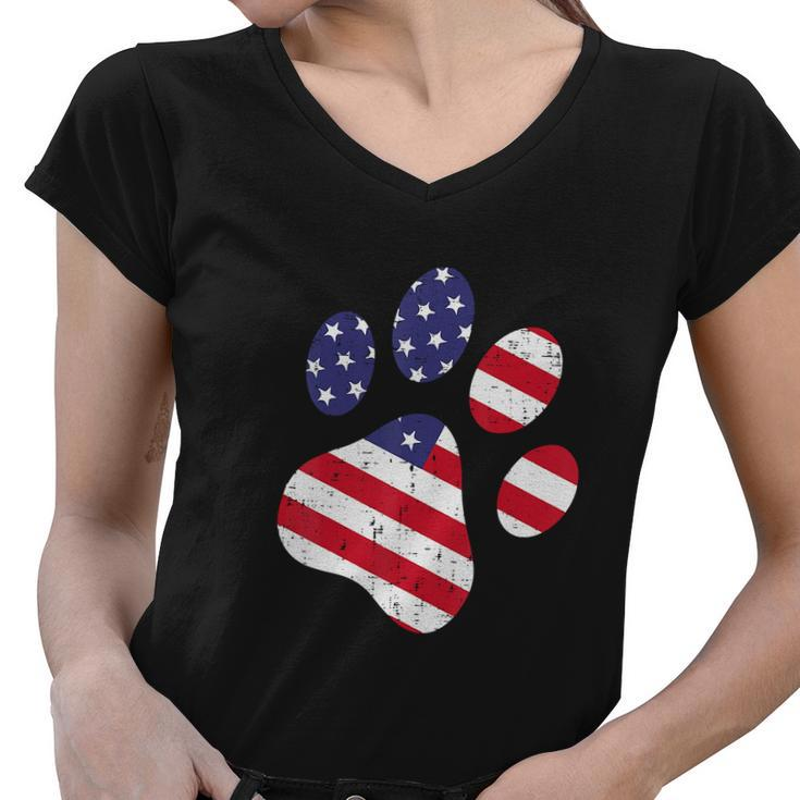 Funny Dog Paw American Flag Cute 4Th Of July Women V-Neck T-Shirt