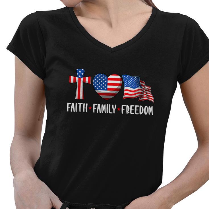 Funny Faith Family Freedom Christian 4Th Of July Women V-Neck T-Shirt