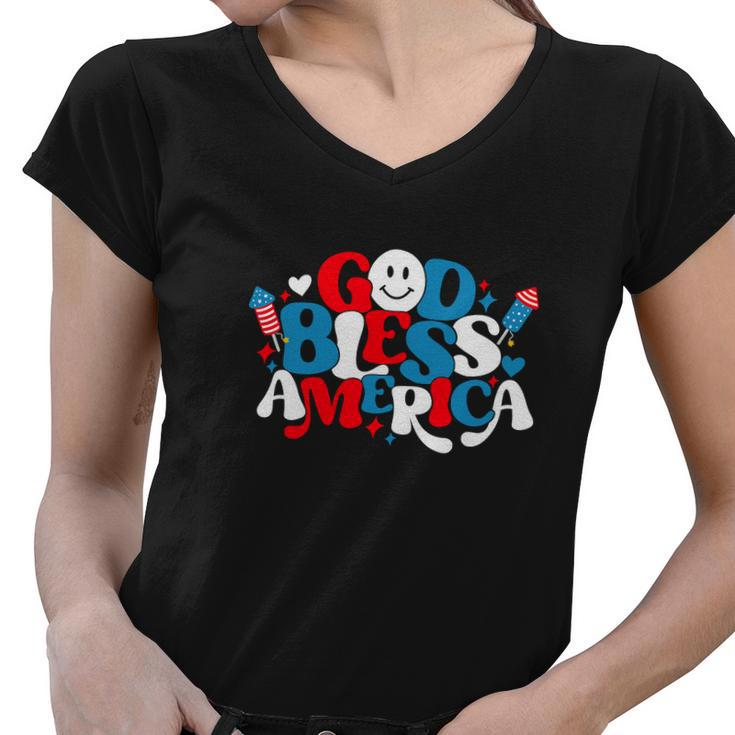 Funny Fireworks Hearts Usa 4Th Of July Patriotic Women V-Neck T-Shirt