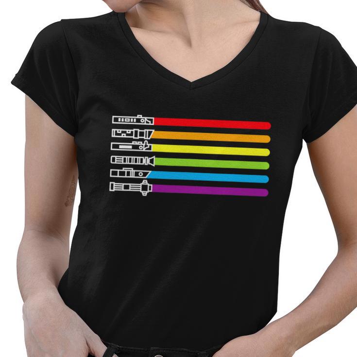 Funny Flag Rainbow Lgbt Pride Month 2022 Gift Women V-Neck T-Shirt