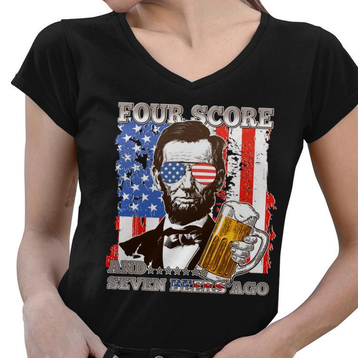 Funny Four Score And Seven Beers Ago Abe Lincoln Women V-Neck T-Shirt