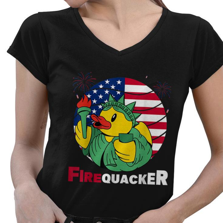 Funny Fourth Of July Usa Patriotic Firecracker Rubber Duck Funny Gift Women V-Neck T-Shirt
