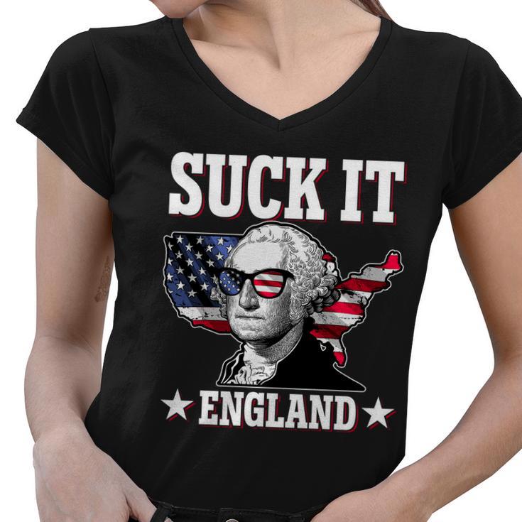 Funny George Washington Suck It England Women V-Neck T-Shirt