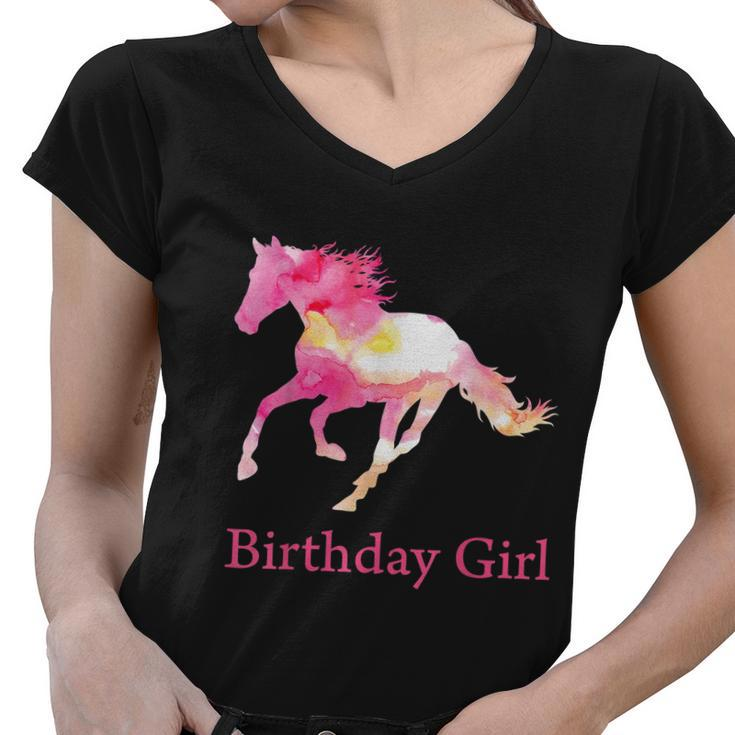 Funny Gift For Girls Kids Birthday Pink Watercolor Horse Gift Women V-Neck T-Shirt