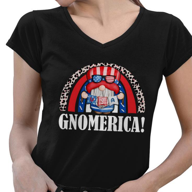 Funny Gnomerica Patriotic Gnome American Flag 4Th Of July Gift Women V-Neck T-Shirt