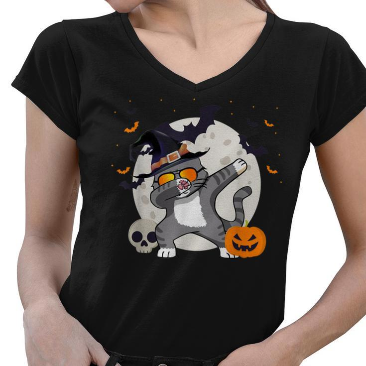 Funny Halloween Dab Cat Mom  Boys Girls Kids Halloween  Women V-Neck T-Shirt