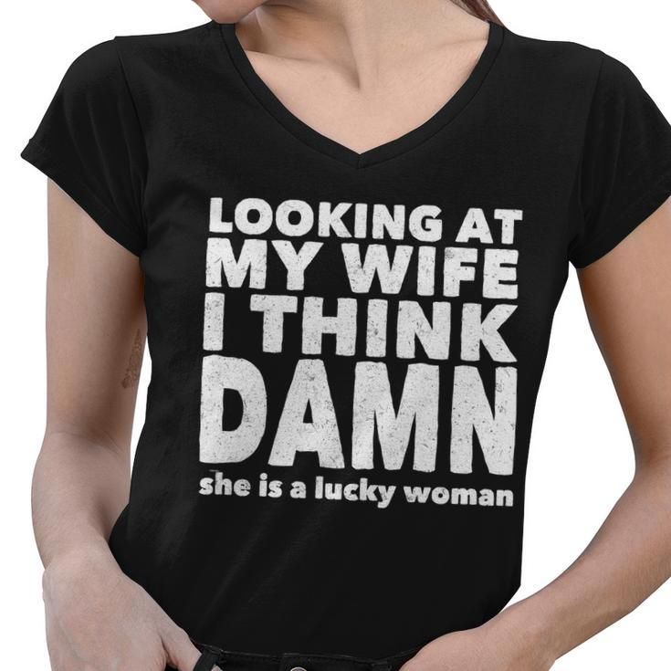 Funny Husband Lucky Wife Tshirt Women V-Neck T-Shirt