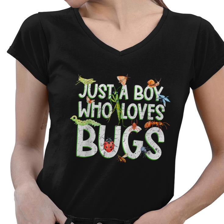 Funny Insect Just A Boy Who Loves Bug Gift Tee Fashion Cute Graphic Design Printed Casual Daily Basic Women V-Neck T-Shirt