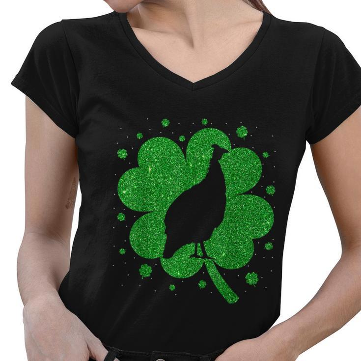 Funny Irish Shamrock Leaf Guinea Fowl Bird St Patricks Day Graphic Design Printed Casual Daily Basic Women V-Neck T-Shirt