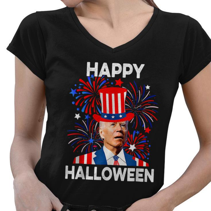 Funny Joe Biden Happy Halloween Confused For 4Th Of July V2 Women V-Neck T-Shirt