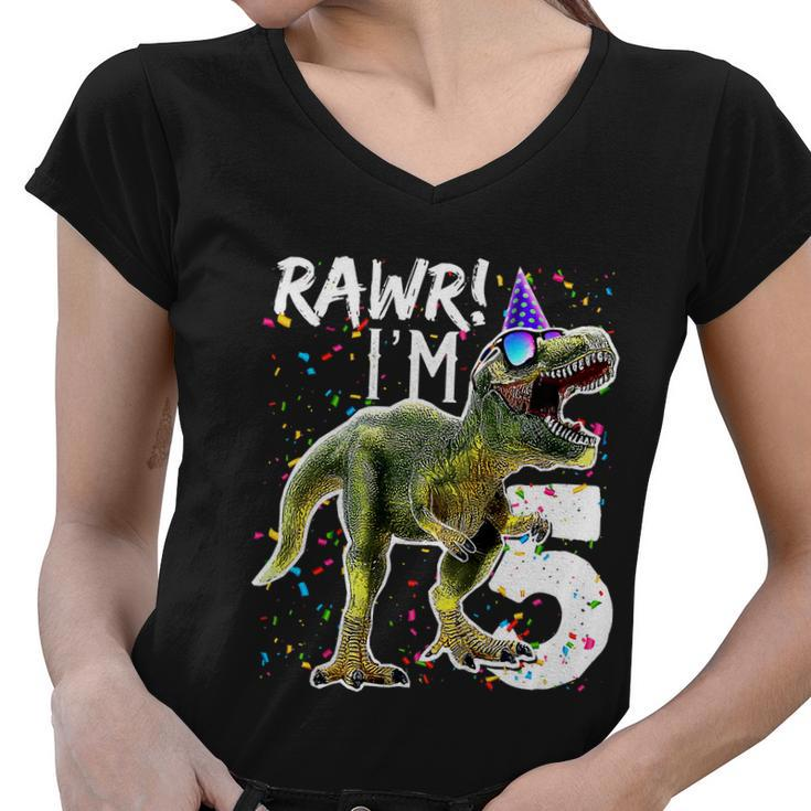 Funny Kids Rawr Im 5 5Th Birthday Party Gift T Rex Dinosaur Gift For Boys Gift Tshirt Women V-Neck T-Shirt