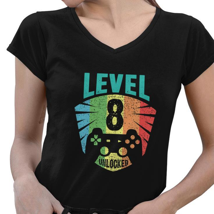 Funny Level 8 Unlocked 8Th Birthday Girl Women V-Neck T-Shirt