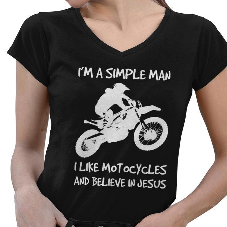 Funny Men Like Motocycles And Believe In Jesus Women V-Neck T-Shirt