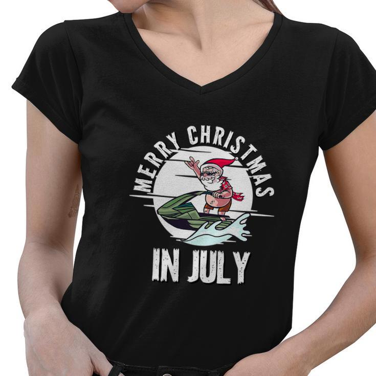 Funny Merry Christmas In July Santa On A Jetski Summer Women V-Neck T-Shirt