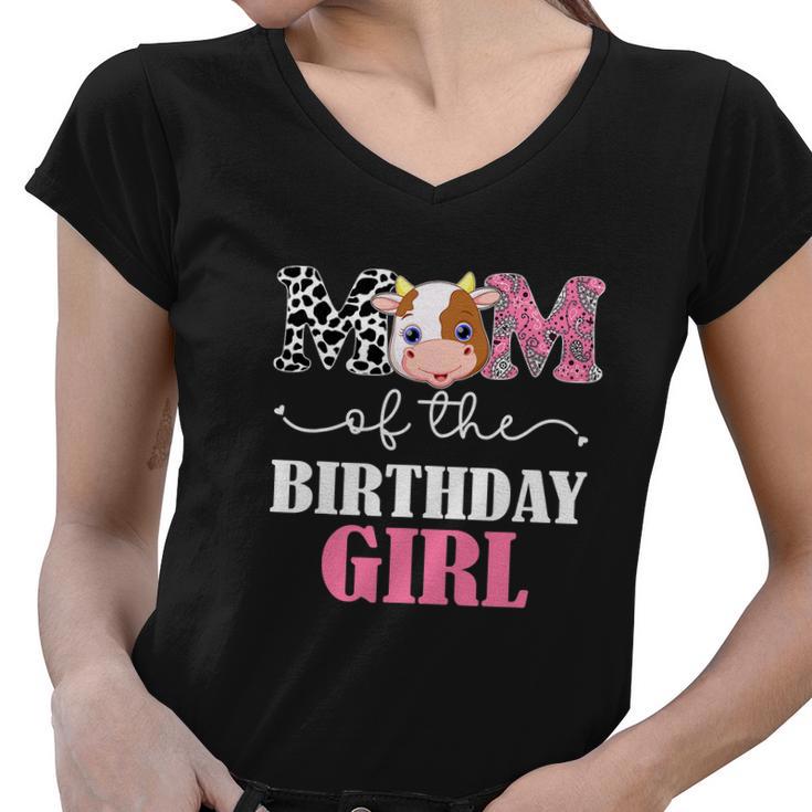 Funny Mom Of The Birthday Girl Tee Farm Cow Women V-Neck T-Shirt