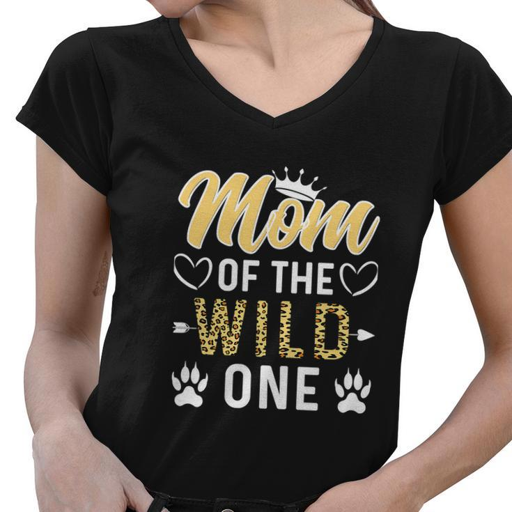 Funny Mom Of The Wild One 1St Birthday Matching Family Women V-Neck T-Shirt