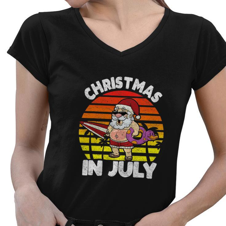 Funny Retro Christmas In July Santa Hawaiian Summer Women V-Neck T-Shirt