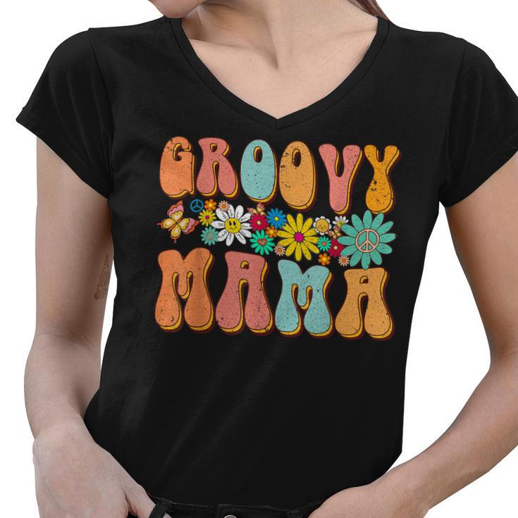 Funny Retro Groovy Birthday Family Matching Cute Groovy Mama  Women V-Neck T-Shirt