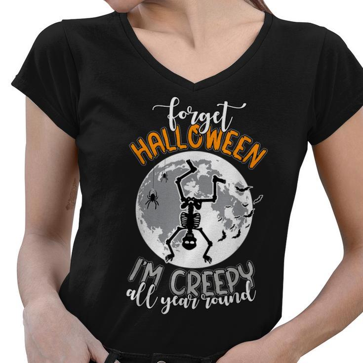Funny Skeleton Dancing Happy Halloween Creepy Autumn   Women V-Neck T-Shirt