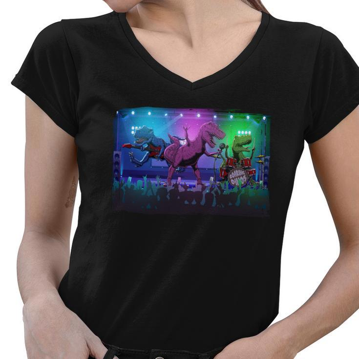 Funny Trex Dinosaurs Rock Band Concert Women V-Neck T-Shirt