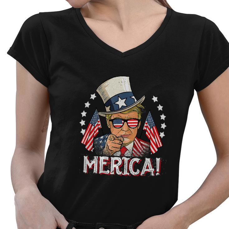 Funny Trump Merica 4Th Of July American Flag Women V-Neck T-Shirt