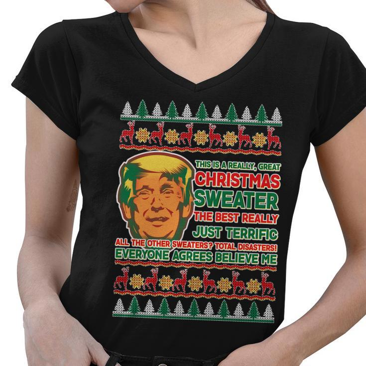 Funny Trump Ugly Christmas Sweater Women V-Neck T-Shirt