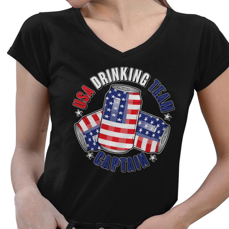 Funny Usa Drinking Team Captain American Beer Cans Women V-Neck T-Shirt