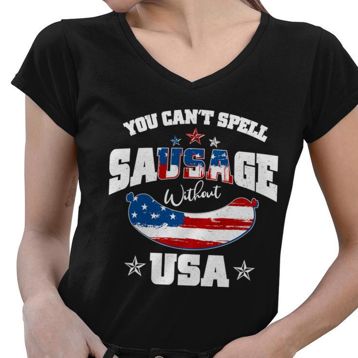 Funny You Cant Spell Sausage Without Usa Women V-Neck T-Shirt