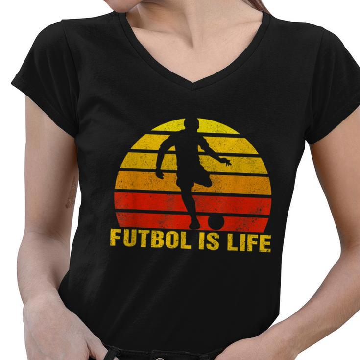 Futbol Is Life Vintage Soccer Player Sports Futbol Women V-Neck T-Shirt