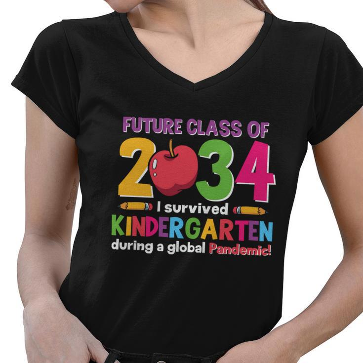 Future Class Of 2034 Kindergarten Back To School First Day Of School Women V-Neck T-Shirt