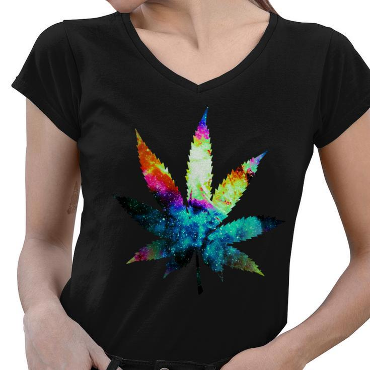 Galaxy Kush In Space Weed Women V-Neck T-Shirt