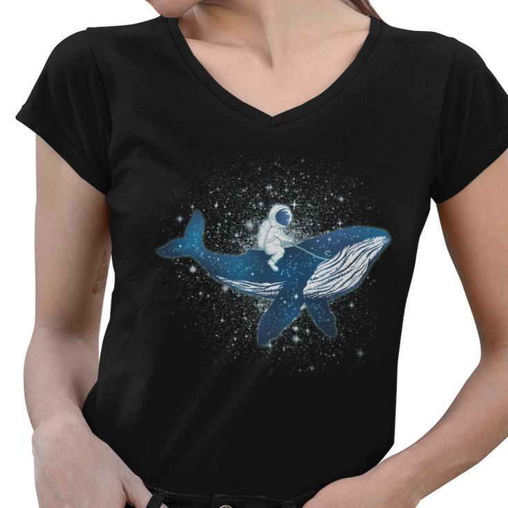 Galaxy Space Astronaut Whale Women V-Neck T-Shirt