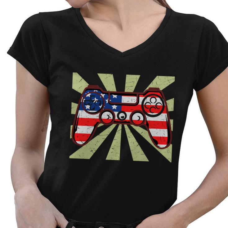 Game Controller 4Th Of July Video Game Proud American Women V-Neck T-Shirt