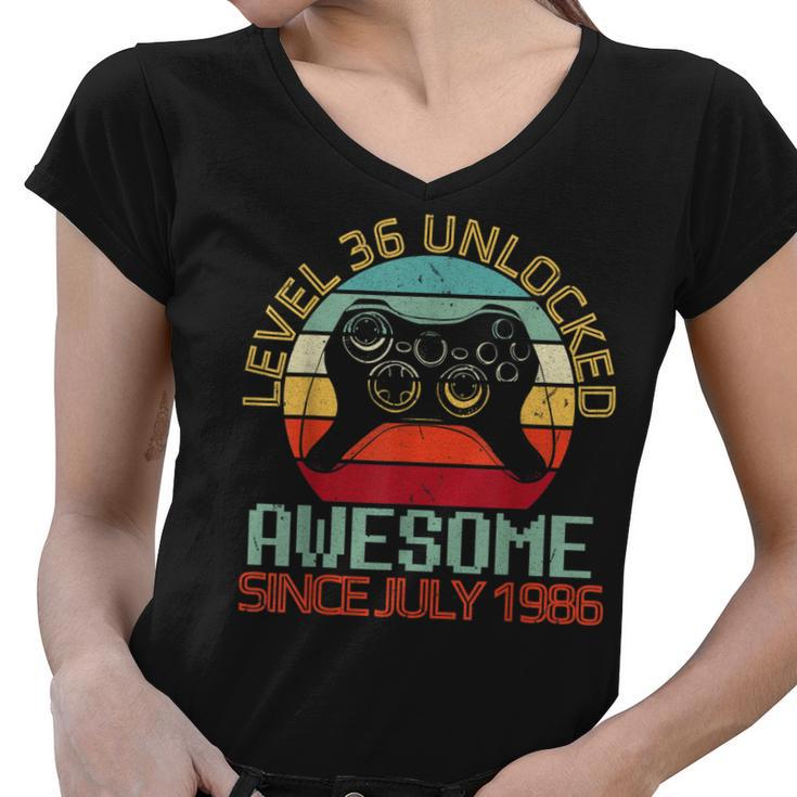 Gamer Level 36 Yrs Birthday Unlocked Awesome Since July 1986  Women V-Neck T-Shirt