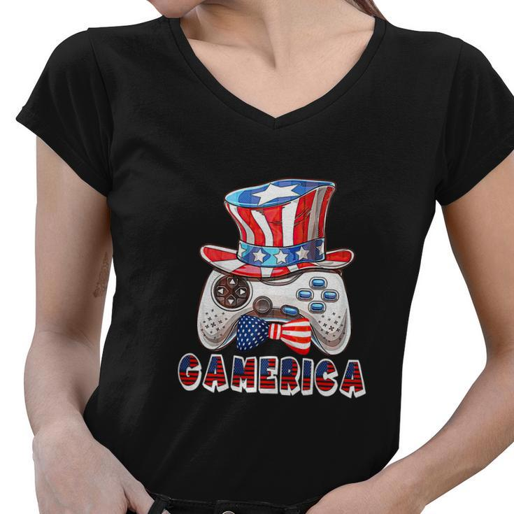 Gamerica 4Th Of July Usa Flag Women V-Neck T-Shirt