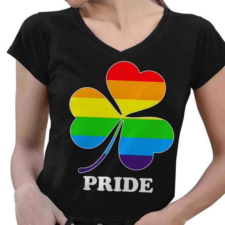 Gay Pride Cloverleaf Rainbow Tshirt Women V-Neck T-Shirt