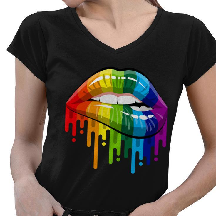 Gay Pride Lips Tshirt V2 Women V-Neck T-Shirt