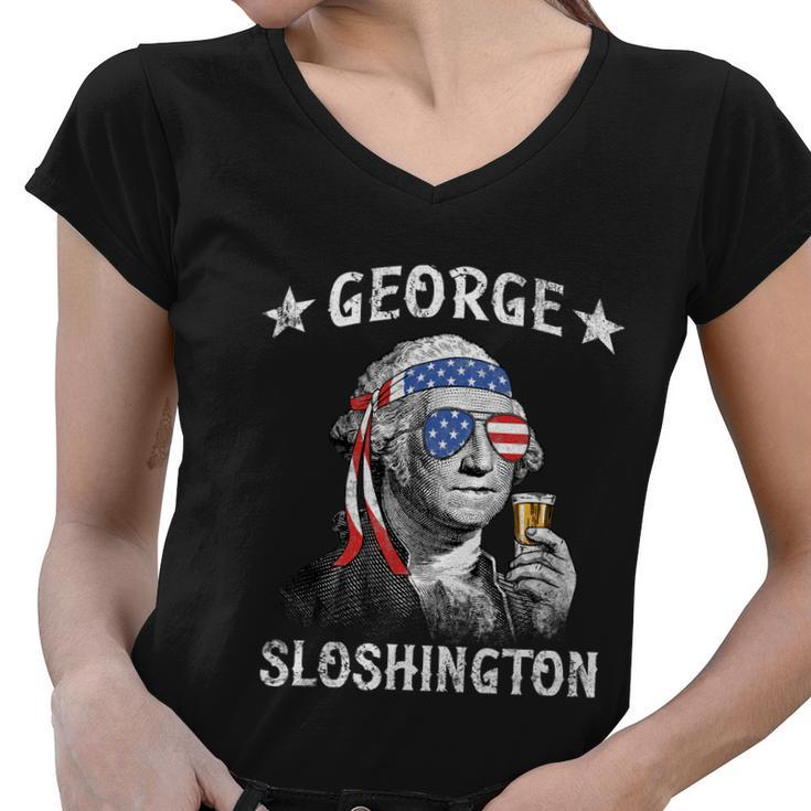 George Sloshington George Washington 4Th Of July Women V-Neck T-Shirt