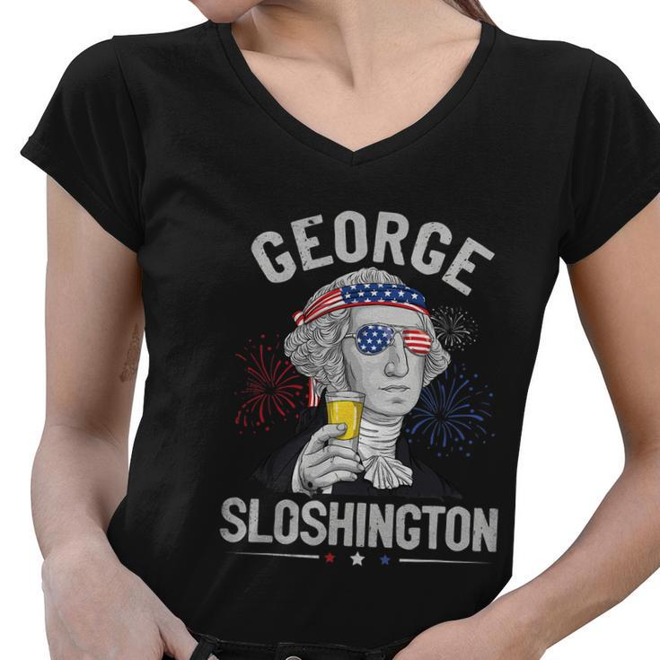 George Sloshington Washington Funny 4Th Of July Usa American Women V-Neck T-Shirt
