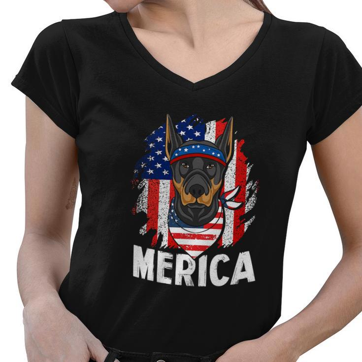 Gift For Dog 4Th Of July American Flag Patriotic Women V-Neck T-Shirt