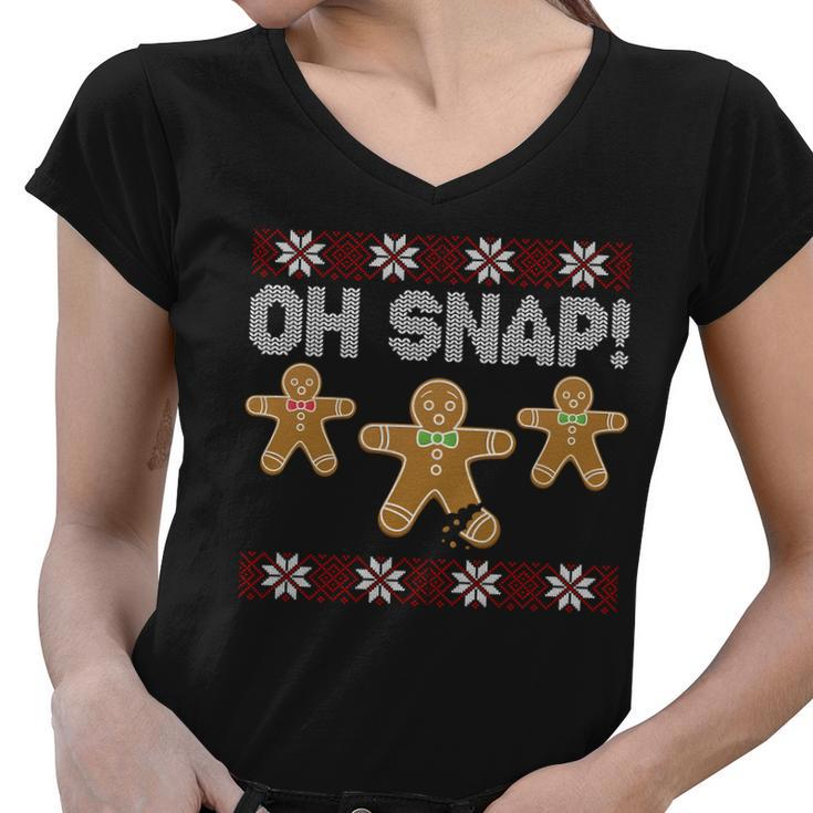 Gingerbread Oh Snap Ugly Christmas Sweater Women V-Neck T-Shirt