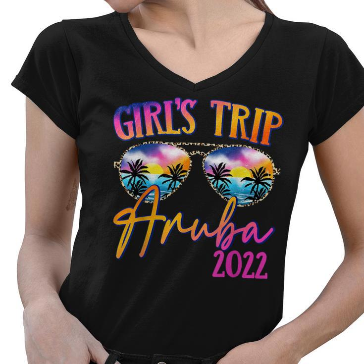 Girls Trip Aruba 2022 Sunglasses Summer Matching Group  V2 Women V-Neck T-Shirt