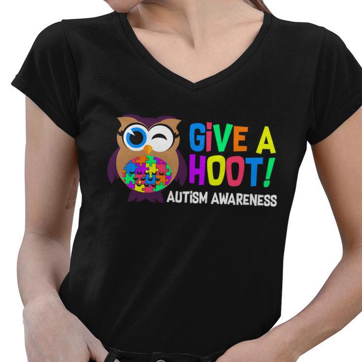 Give A Hoot Autism Awareness Women V-Neck T-Shirt