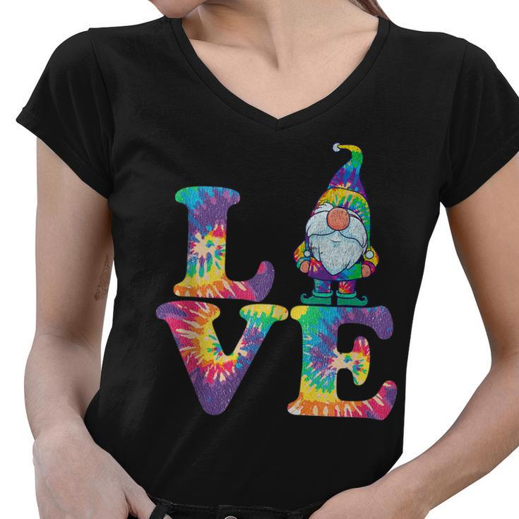 Gnome Love Hippie Gnomes Tie Dye Retro Style Vintage Peace Women V-Neck T-Shirt